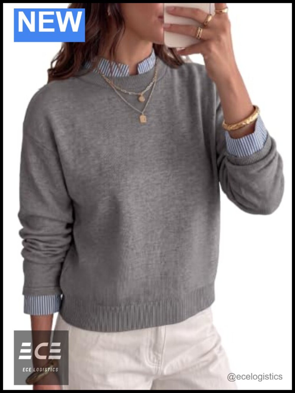 Women's Mock Neck 2 in 1 Pullover Sweater Cropped Knit Loose Fit Casual